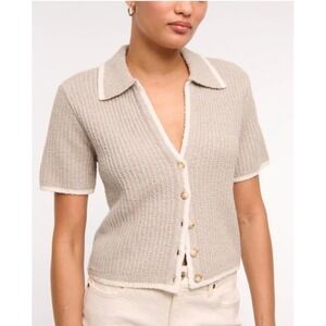 Abercrombie and Fitch Women's Size XL Short-Sleeve Crochet-Style Polo Knit Top